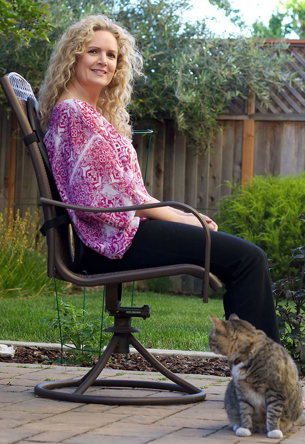 Angela taking a break outside with Dumpling. Silver Support Systems provides compassionate care and administrative support for North Bay Area seniors